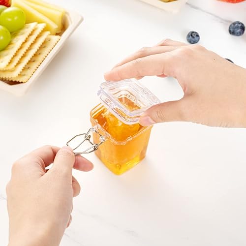 Miniatura 7 de Restaurantware Tarro nostálgico cuadrado de plástico transparente de 3 onzas - con tapa de abrazadera - 2 12 x 2 x 3 pulgadas - caja de 10 unidades