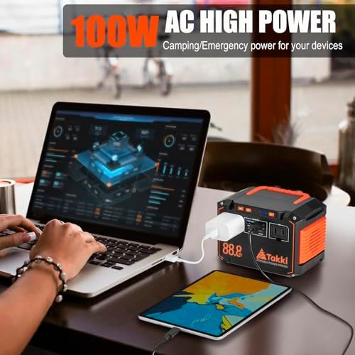 Takki 150W Peak Solar Generator with 21W Solar Panel 88.8Wh Camping Portable Power Station Bank with 100W/110V AC Outlet and Flshlight for Camping Emergency Home Use Blackout - 3