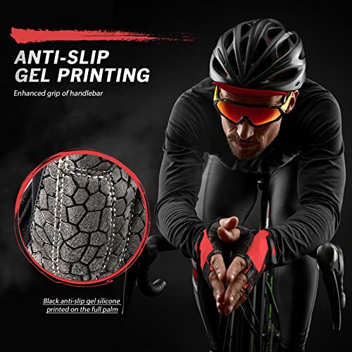 HTZPLOO Bike Gloves - Half Finger Cycling Gloves for Men Women With Anti-Slip Shock-Absorbing Pad, Light Weight Mountain Biking Gloves (Red, Large) - Thumbnail 4