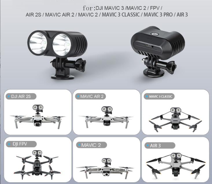 Coyktonty Universal LED Searchlight for DJI AVATA 2/AVATA/Mavic 3/DJI FPV/Mavic3 Pro/Mavic 3 Classic/DJI AIR 3/AIR 2S/AIR 2/ Mavic 2 Drone Night Flight Signal Light Search Light Lamp
