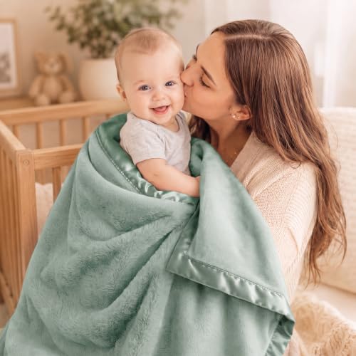 Image of Pro Goleem Fleece Baby Blanket with 2 Inch Satin Trim Soft Anti-Static Plush Blanket for Boys and Girls Christmas Baby Gifts for Babies 30''x40'',Sage Green