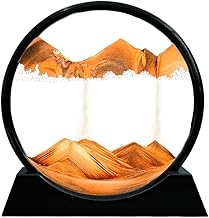 NestPlay Moving Sand Art, 3D Liquid Motion Deep Sea Sandscape Color Quicksand Decor, Round Glass Flowing Sand Art Sandscapes Picture, Relaxing Desktop Home Office Work Decor, 7 inch Orange