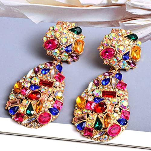 Multicolor Rhinestone Teardrop Statement Dangle Earrings #TOP2