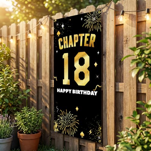 18th Birthday Decorations, Black Gold Chapter 18 Backdrop Banner by HTDZZI - Used condition - Image 5