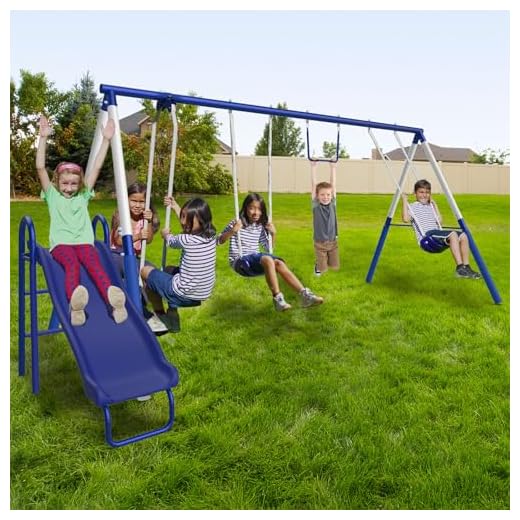 Sportspower Arcadia Metal Swing Set for Kids – Trapeze, 2-Person Glider, 5ft Slide, Anchor Kit, 6.1' Durable Steel Frame – Outdoor Backyard Playset with 600 lb Capacity