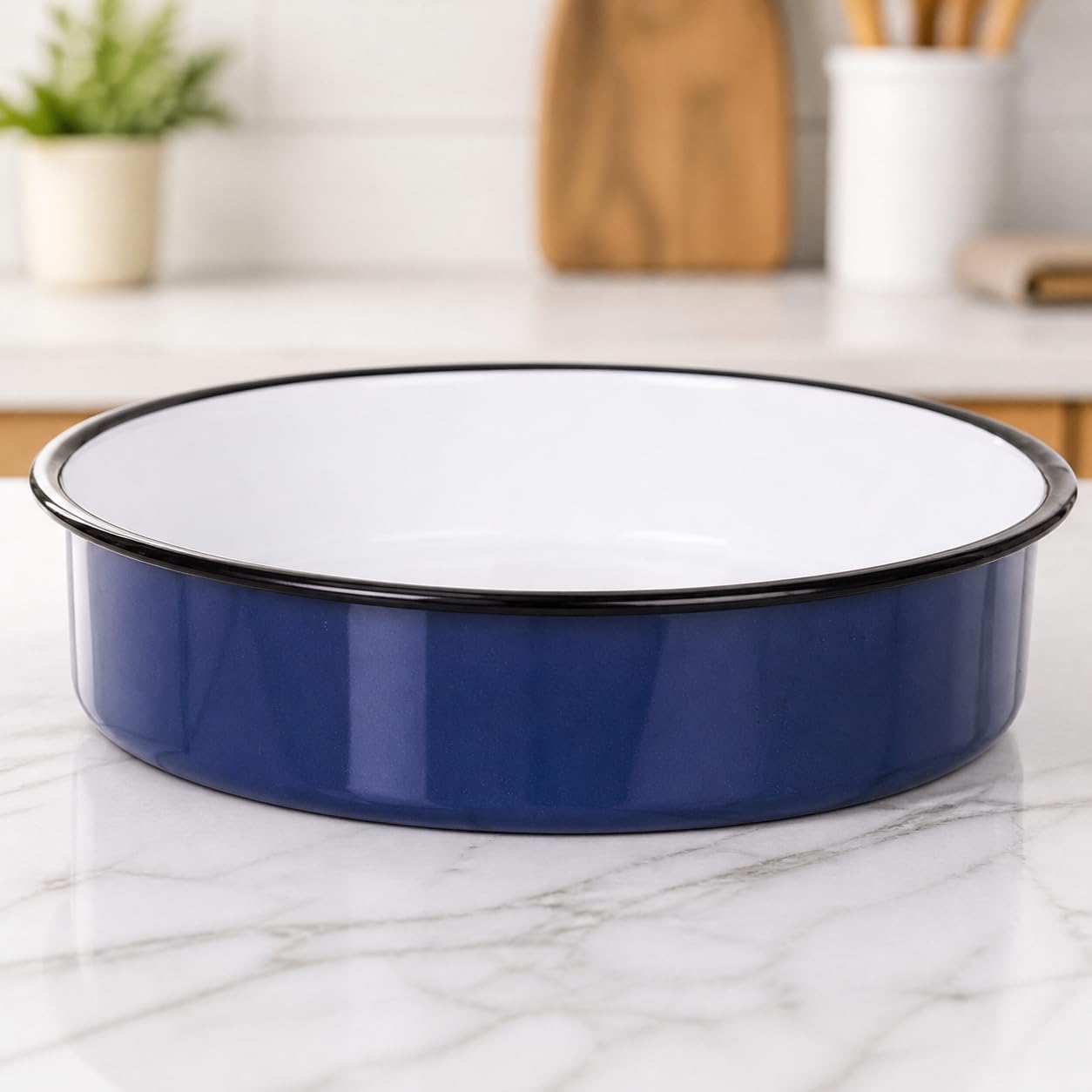 3-Piece Blue Enamel Roasting Pan Set, 10.2/12/13.6 Inch Round Pans