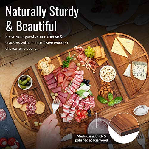 Synergy Loop Large Charcuterie Board Set - 3 Part Unique Long & Round - Magnetic Acacia Wood Cheese Boards & Charcuterie Boards Gift Set - Wooden Tray Serving Cutting Board Platter 26x13 - Image 2