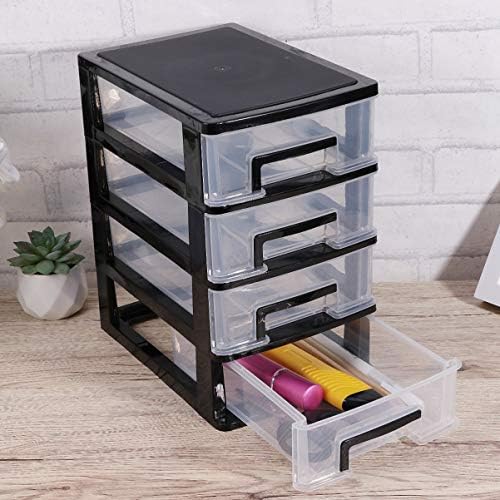 Healifty 4 Layer Desktop Cabinet 4 Layer Plastic Drawer Cabinet Small Plastic Storage Cabinet for Office Bedroom Home (Black and Transparent)