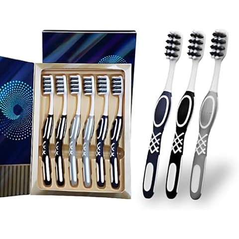 Spiral Bristles Rugby Medium Toothbrushes for Man Adult Medium Hard Bristles,Extra Clean Toothbrushs with Ergonomic Handle 6 Pack Cover