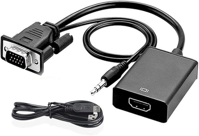 VGA to HDMI Adapter with 3.5 mm Audio Cable and Power Cable, VGA to HDMI Converter 1080p 60Hz, Compatible with VGA Male and HDMI Female for TV Projectors Monitors