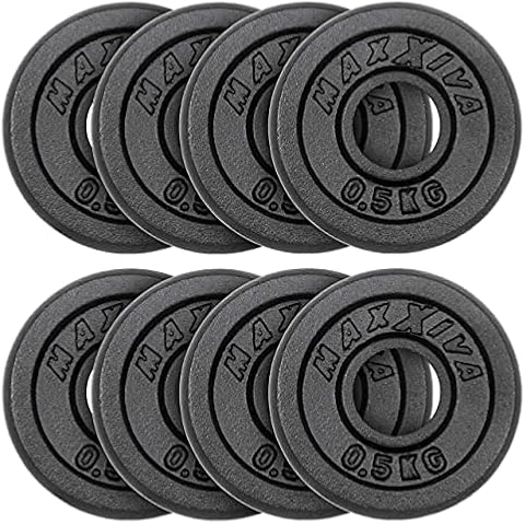 MAXXIVA Hantelscheiben 8er Set Gewichtsplatte je 0,5 kg Gusseisen schwarz 4 kg Fitness Krafttraining Bodybuilding Workout Gewichtheben Reha-Sport Cover