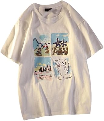 Womens Vintage Oversized Korean T Shirts Aesthetic Coqutte Graphic Tees Japanese Alt Short Sleeve Streetwears