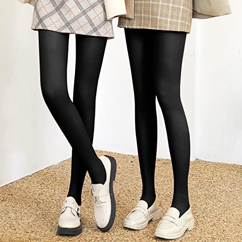 WLLHYF Fleece Lined TightsWomen Leggings Thermal Pantyhose Warm Winter Tights High Waist Opaque Thermal Tights Soft FleeceSkin Color,Black