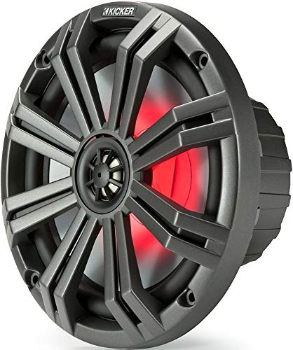 Kicker 6.5" Marine Speakers (1 Pair) Oem Replacement Coaxial Speakers For Boat With White And Charcoal Grilles, Led Lights And Remote Control 4-Ohm. Water And Weather Resistant #TOP4