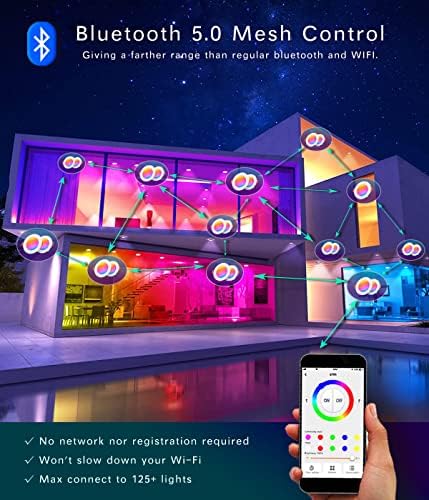 DUSKTEC LED Recessed Downlights Ceiling Light RGB Colour Change 6W, Dimmable IP44 Spotlights Daylight White 5000K, Smart Bluetooth APP Control for Bathroom Kitchen, (4 Pack)