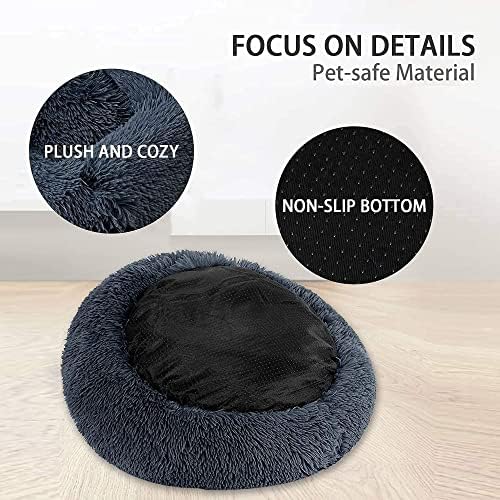 Purefun Dog Bed 90 cm Dark Grey Donut Dog Bed for Large Dogs Comfortable Round Dog Beds Ultra Soft Calming Dog Bed Anti-Slip Faux Fur Pet Bed, Bed for Dog and Cat Joint-Relief and Improved Sleep