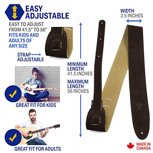 Perri's Leathers, Suede Guitar Strap, Brown, Anti-Slip, Classic, Suitable For Each Level, Standard Size, 56 Inch Compatible With All Button Lock Systems #TOP1