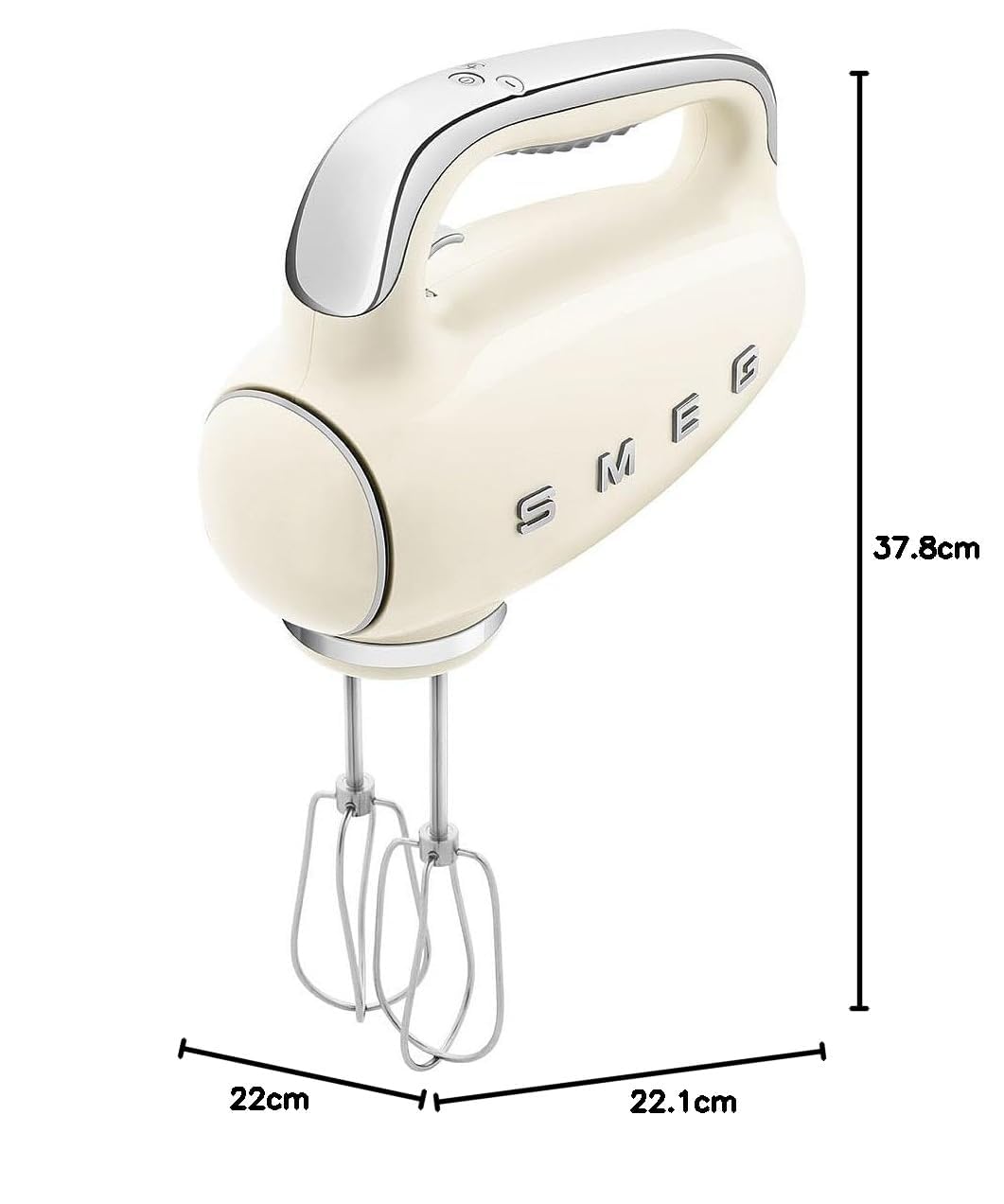 Smeg, Batteur Électrique HMF01CREU, 9 Niveaux de Vitesse, Fonction Turbo, Système de Démarrage Progressif, 4 Batteurs, 2 Crochets Pétrisseurs et Range Cable Fournis, 250W, Crème