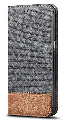 Image of ClickCase for Samsung Galaxy M42 5G Blazer Series Cloth & Leather Wallet Flip Case Kick Stand with Magnetic Closure Flip Cover for Samsung Galaxy M42 5G (Grey & Brown)