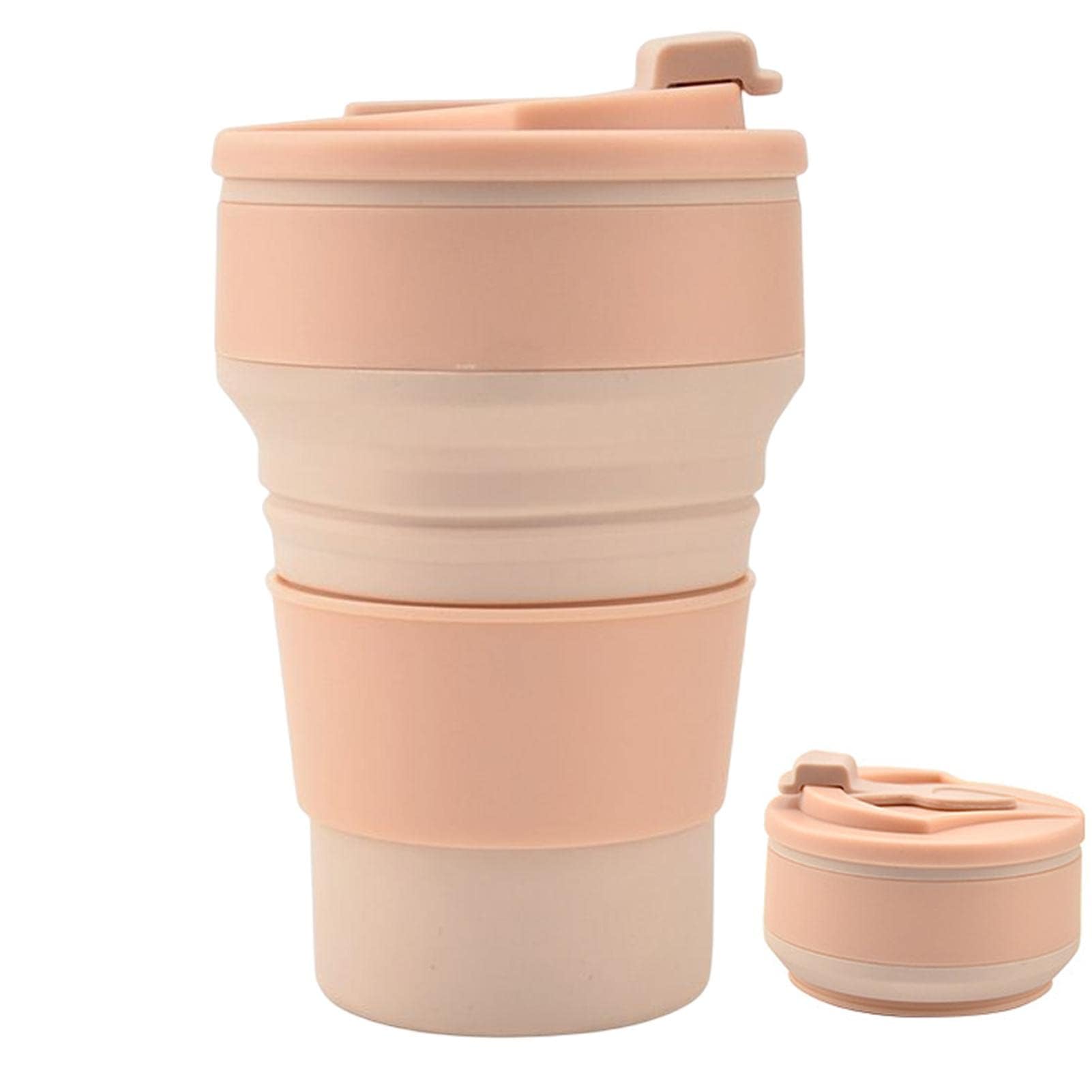 Collapsible Travel Cup, Portable Silicone Insulated Tumbler - Coffee Cup with Leak-Proof Lid, Reusable for Outdoor Adventures, Hiking, Camping & Travel (Orange, 500ml)