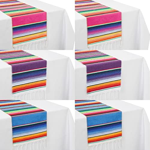 Humorous.P Mexican Table Runners 6 Pack，Rainbow Colors Serape Table Runner 14 x 108 inch for Mexican Taco Fiesta Party Decorations