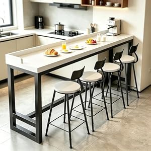 BDYSWD スリム バーテーブル カウンターテーブル 2.5cm無垢材のテーブルトップ スチール脚 省スペース バーカウンター 家庭用、アパート、カフェ、バーに適していカウンターテーブル(ホワイト,180x40x104cm)