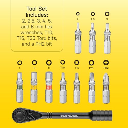 Topeak Ratchet Rocket Essential &ndash; Lightweight Compact Ratchet Tool Set with 10 Hardened Steel Bits, Magnetic Bit Holder, and Nylon Carry Bag for Cyclists