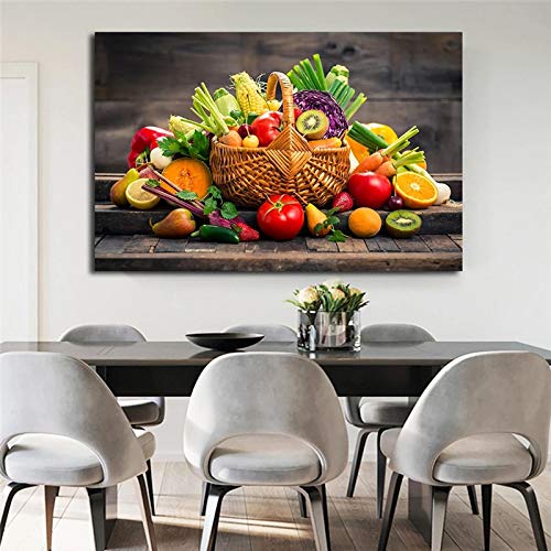 dsdsgog Modern Fruit and Basket Wall Art Poster Canvas Painting Prints Cuadros for Kitchen Dining Room Decoration -60x80cm No Frame Cover