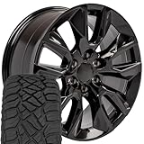 OE Wheels CV32 20x9 RST Style Wheels - Gloss Black Rims 20 Inch Set of 4, 6x139.7 Wheels & 275/55R20 R/T Tires and Rims Packages - Fits Silverado 1500 & GM Full Size SUVs