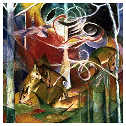 Abstract Deer Forest Nature By Franz Marc Accent Tile Mural Kitchen Bathroom Wall Backsplash Behind Stove Range Sink Splashback One Tile 4.25" Ceramic, Glossy #TOP11
