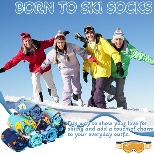 Shihanee 8 Pair Funny Ski Socks Novelty Skiing Accessories Gift Winter Snowboarding Gift for Ski Skiers(Men,Blue)