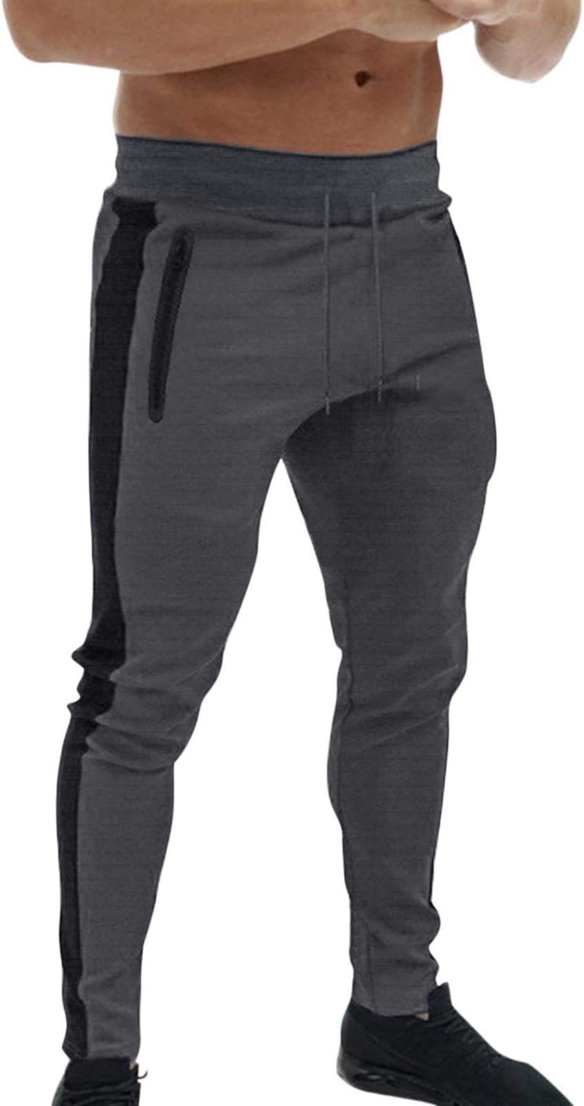 YUNGE Men's Suspenders Trousers, Men's Sports Trousers, Fitness Trousers, Casual Running Trousers, Street Trousers with Zipper Pockets