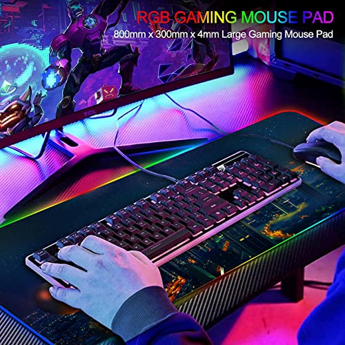 Image of Extended RGB Gaming Mouse Pad, (800mm x 300mm x 4mm) Extra Large Gaming Mouse Mat for Gamer, Waterproof Office Desktop Mat with 12 Lighting Mode (City Height)