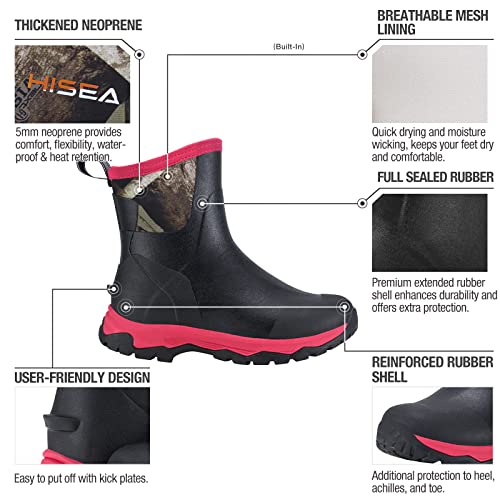 Hisea Excursion Pro Women's Rain Boots Ankle Height Rubber Neoprene Boots Waterproof Hiking Boots Outdoor Mud Shoes For Trekking Gardening Farming Camping Fishing And Yard Working, Size 9 Camo #TOP25