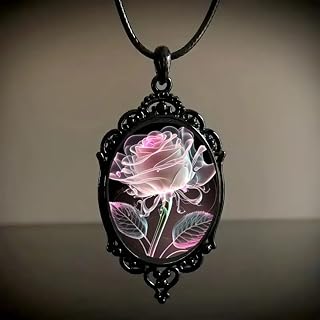 Gothic Rose Glass Necklace Women's Vintage Satanic Devil Pendant Halloween Rose Necklace Dark Punk Style Jewelry Gift Accessories