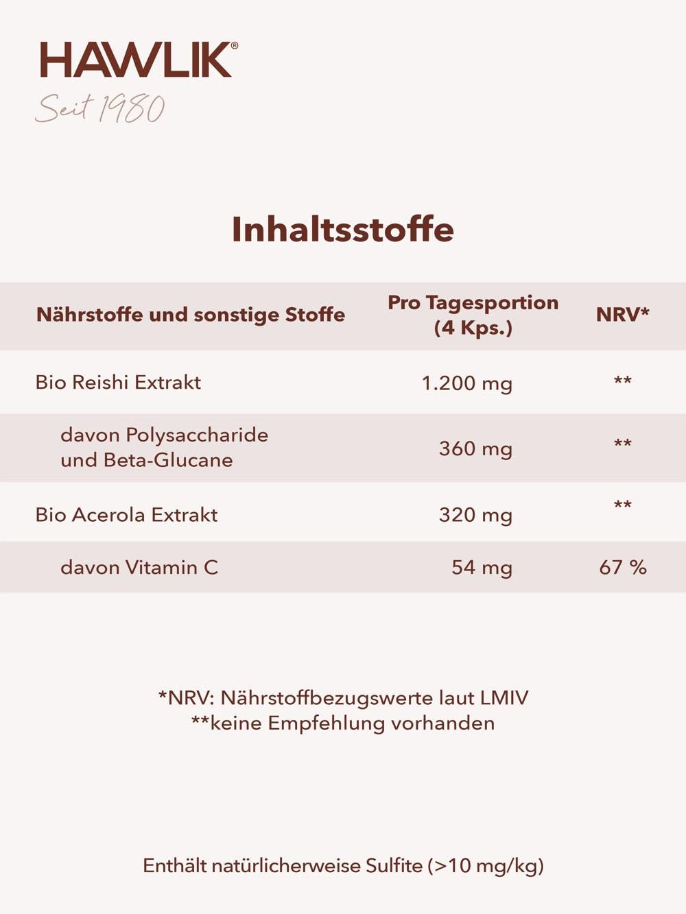 HAWLIK Vitalpilze Bio Reishi Extrakt Kapseln - 60 Kapseln - Mit Vitamin C - Immunsystem - Natürlicher Anbau - Vegan - Zuckerrohr-Dose