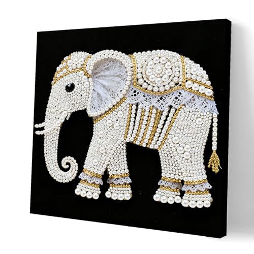 yzARTche Diamond Art Pearl Painting Kit, DIY Pearl Art Painting with Black Frame, Handmade Gem Dot Picture Craft for Home Wall Decor Present Set-27-Elephant