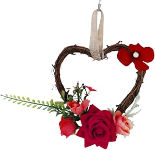 Rockreyoa Corona de corazón colgante con corazón de sauce, decoración para ventana, colgante rústico, de ratán, decoración de pared, color amarillo