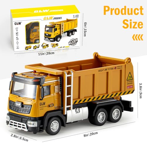 Tacobear Baustellen Fahrzeuge Spielzeug Set, 1:40 Metall Baufahrzeuge LKW Auto Spielzeug Kinder Baustellenfahrzeuge mit Sound und Licht Lastwagen Spielzeug Geschenk Jungen 3 4 5 6 Jahre (Kipper)