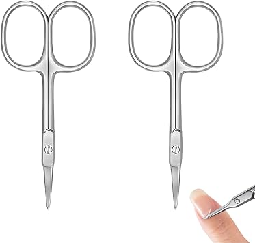 2pcs Nail Scissors, Professional Stainless Steel Curved Cuticle Sharp Dead Skin Scissors Manicure Pointed Beauty for Trimming Eyebrows, Nose Hair and Dead Skin,Sharp Grooming Tool