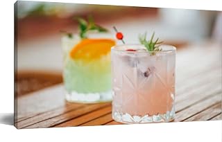 Refreshing Cocktails Wooden Table Canvas Wall Art Large Framed Prints Pictures Wall Decor Posters Painting Artwork for Living Room Bedroom Kitchen Bathroom 24x47