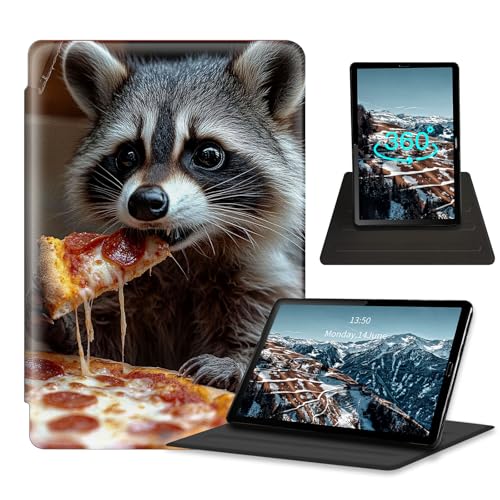 DSIVIKIZ Folio Stand Rotating Case for ipad 2017/2018 5th-6th-8th 9.7 ''–Raccoon Pizza, Function Hard Shockproof PU Leather Multi-Viewing Angles Cover for ipad 2017/2018 5th-6th-8th