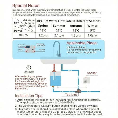 Lianfengymx 110V Mini Tankless Water Heater 3000W, Under Sink Instant Water Heater with HD Digital Display, Smart Touch Control Point-of-Use for Kitchen, RV, Bar Sink (Vertical Mount, Modern Black) by lianfengymx - Image 3