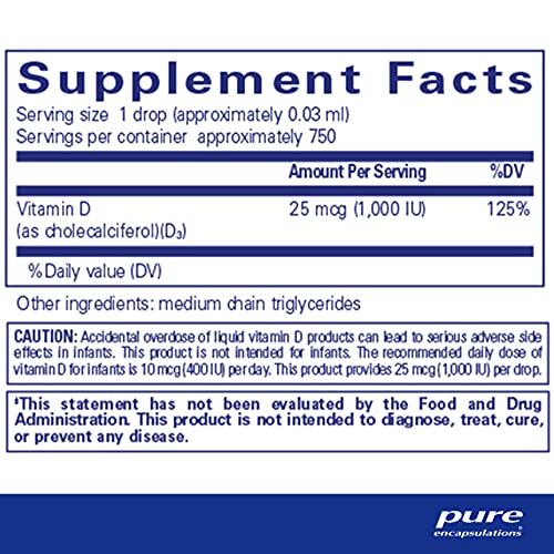 Pure Encapsulations Vitamin D3 Liquid | Supplement To Support Bone, Breast, Cardiovascular, Colon, And Immune Health* | 0.75 Fl. Oz. #TOP19