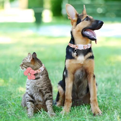 Image of YUXIANLB Dog Kitten Collar Cute Pink Floral Collars with Bell for Daily Walks Parties Birthday Fashionable Adjustable Small Puppy Cat Accessory for Small Pets Soft Comfortable Nylon Collar for Pets