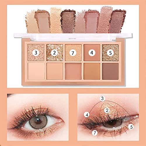 10 Colors Matte Nude Shimmer Eye Makeup Palette With Professional Double Head Eyeshadow Brush, High Pigmented, Naturing-Looking, Ultra-Blendable, Blendable Long Lasting Neutral Eye Palette - 02# #TOP3
