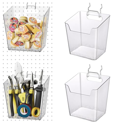 Clear Pegboard Cups with Hooks, 4 Pack Peg Board Organizer Bins, Large