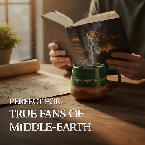 Silver Buffalo Lord of The Rings Elven Text High Gloss Reactive Glaze Tapered Pottery Mug,14 Ounces