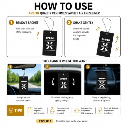 Image of AREON X Version Black Crystal Paper Hanging Car Air Freshener - Pack of 12
