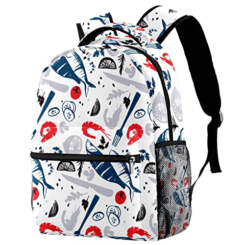 Mochilas ligeras con patrón de fruta de pescado vintage para viajes y senderismo